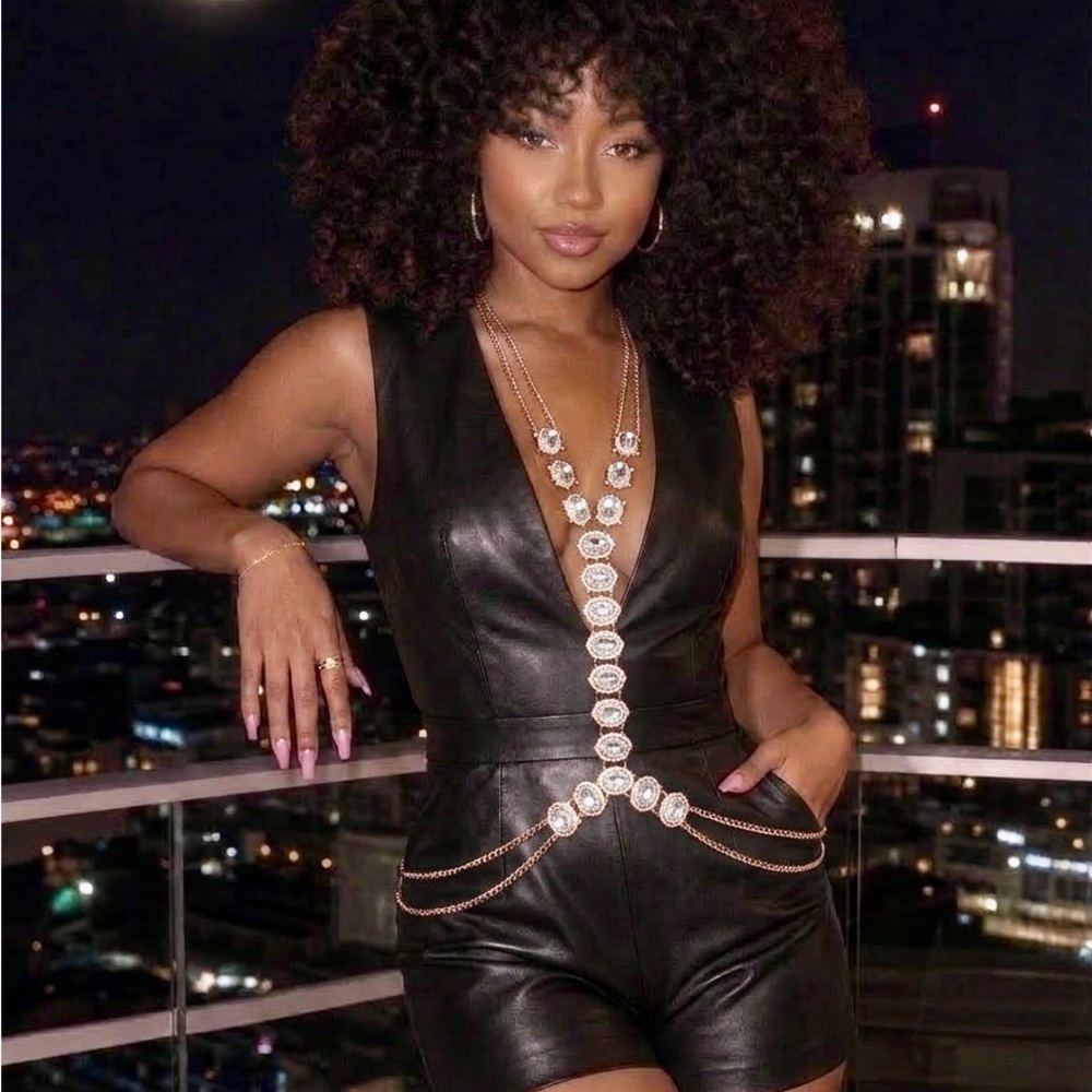Gold Glamorous Bejewel Rhinestone Statemnet Body Chain